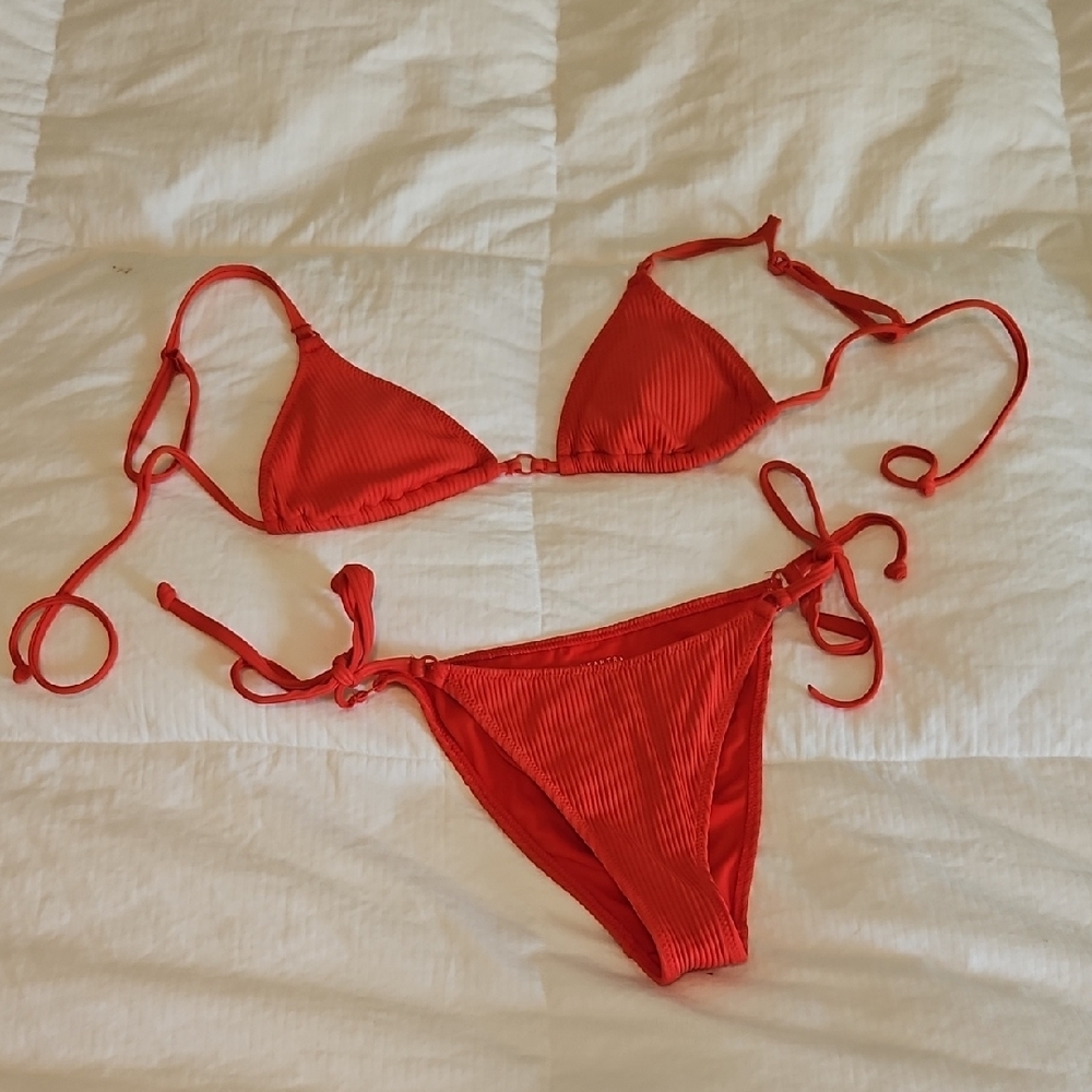 La Hearts Red Adjustable Triangle Bikini